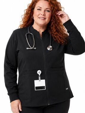 FIGS Bellery FIONx Scrub Jacket Black 7 Pocket Stretch Women's Large